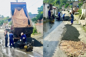 Operação tapa-buracos na Convel, em Simões Filho